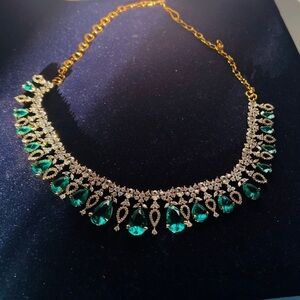 Diamond finish emerald Russian lab created pendant crystal necklace on gold plat